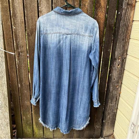 Anna Grace Tencel Chambray Raw Edge Hem Shirt Dress Sz L - Picture 9 of 14